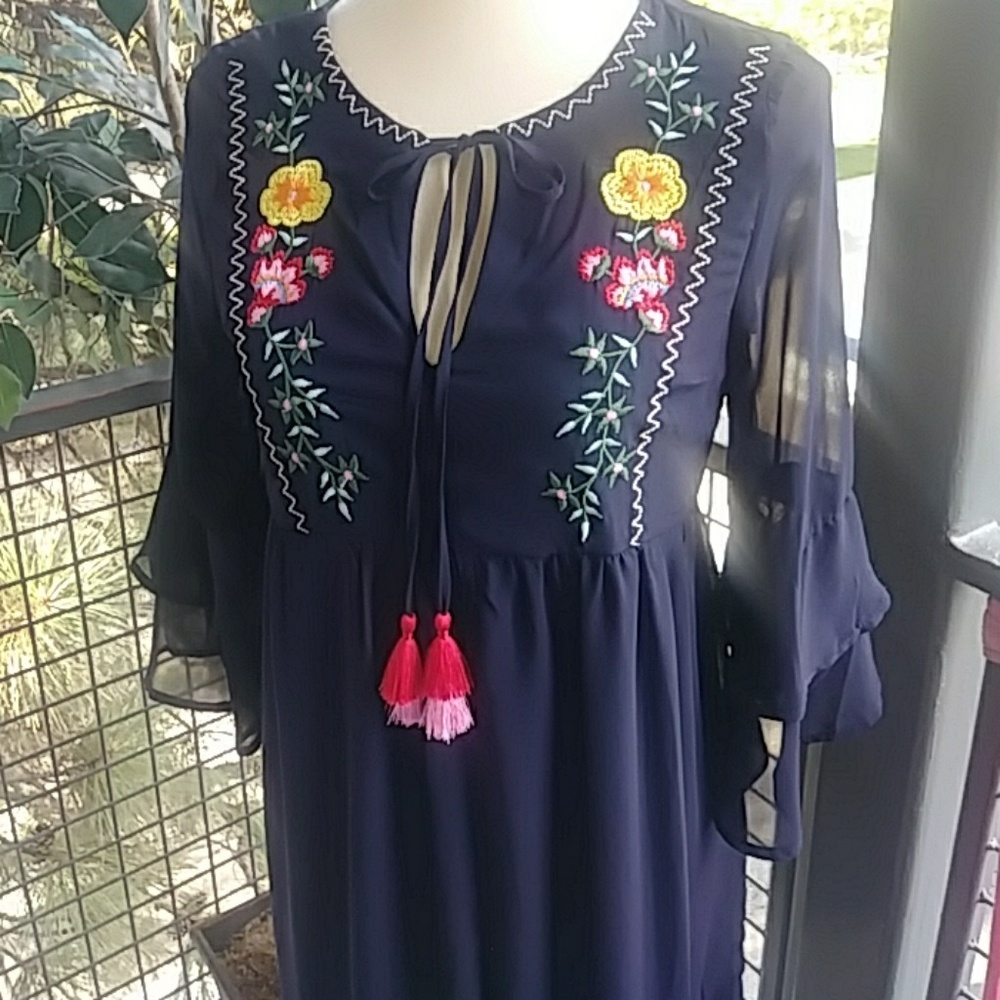 Super Flirty Blue Bell Sleeve Dress